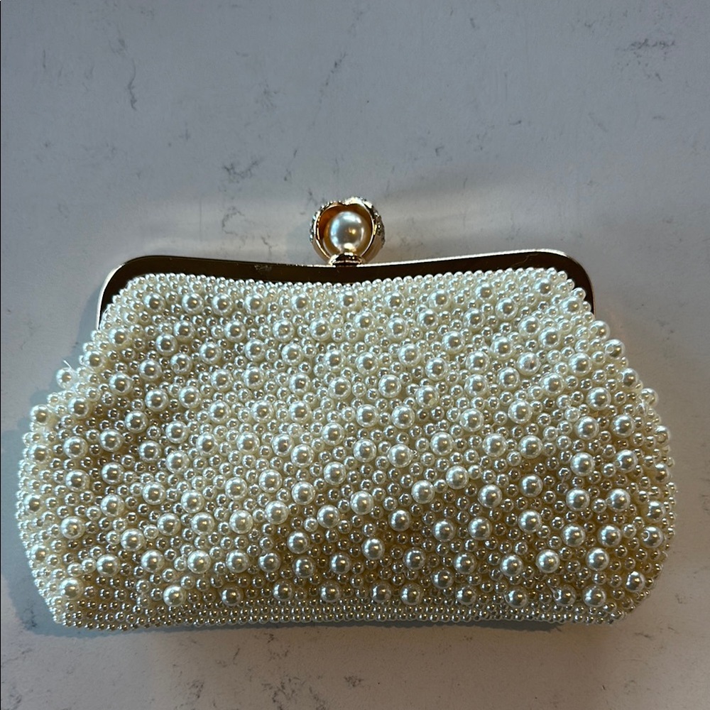 Elegant Pearl-Embellished Clutch - bridal